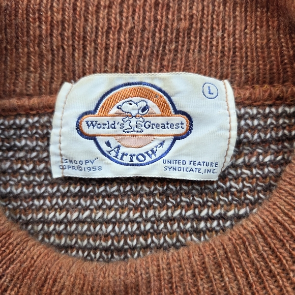 Vintage 70s Peanuts Charlie Brown Sweater L Arrow World’s Greatest Knit Rare - Picture 4 of 16